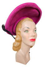 Load image into Gallery viewer, 1940s/1950s Bright Pink Halo Hat With Black Netting
