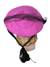 Load image into Gallery viewer, 1940s/1950s Bright Pink Halo Hat With Black Netting
