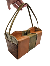 Load image into Gallery viewer, 1940s/1950s Orange, Cream, Tan and Green Snakeskin Box Bag
