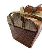 Load image into Gallery viewer, 1940s/1950s Orange, Cream, Tan and Green Snakeskin Box Bag
