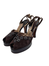 Load image into Gallery viewer, 1940s Brown Suede and Leather Flower Platform Shoes
