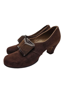 1940s Brown Suede and Leather Bow Shoes