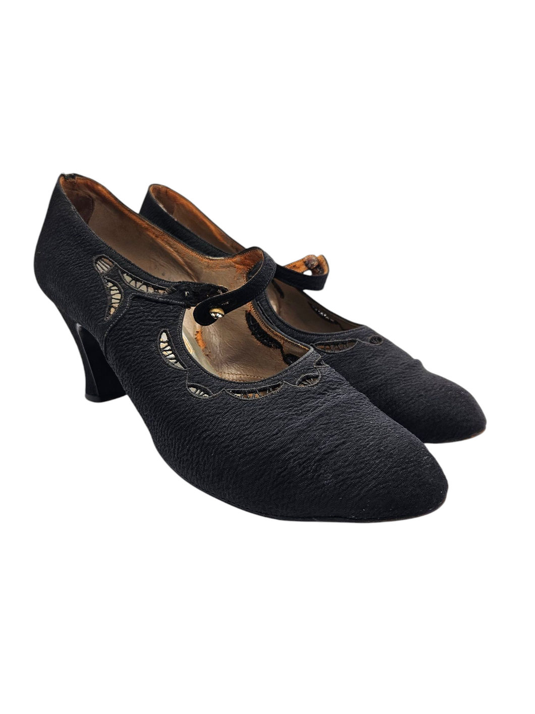 1920s Black Fabric Shoes With Rhinestone Button