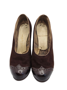 1940s Brown Suede and Leather Court Shoes