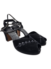 Load image into Gallery viewer, 1940s Black Detailed Suede Ankle Strap Sandals
