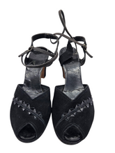 Load image into Gallery viewer, 1940s Black Detailed Suede Ankle Strap Sandals
