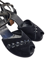 Load image into Gallery viewer, 1940s Black Detailed Suede Ankle Strap Sandals
