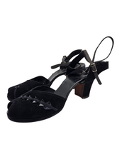 Load image into Gallery viewer, 1940s Black Detailed Suede Ankle Strap Sandals
