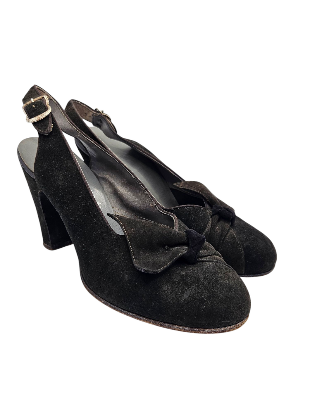 1940s Brown/Black Bow Slingback Shoes