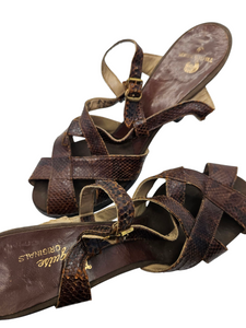 1940s Brown Mock Croc Platform Sandals