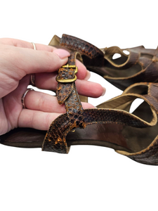 1940s Brown Mock Croc Platform Sandals